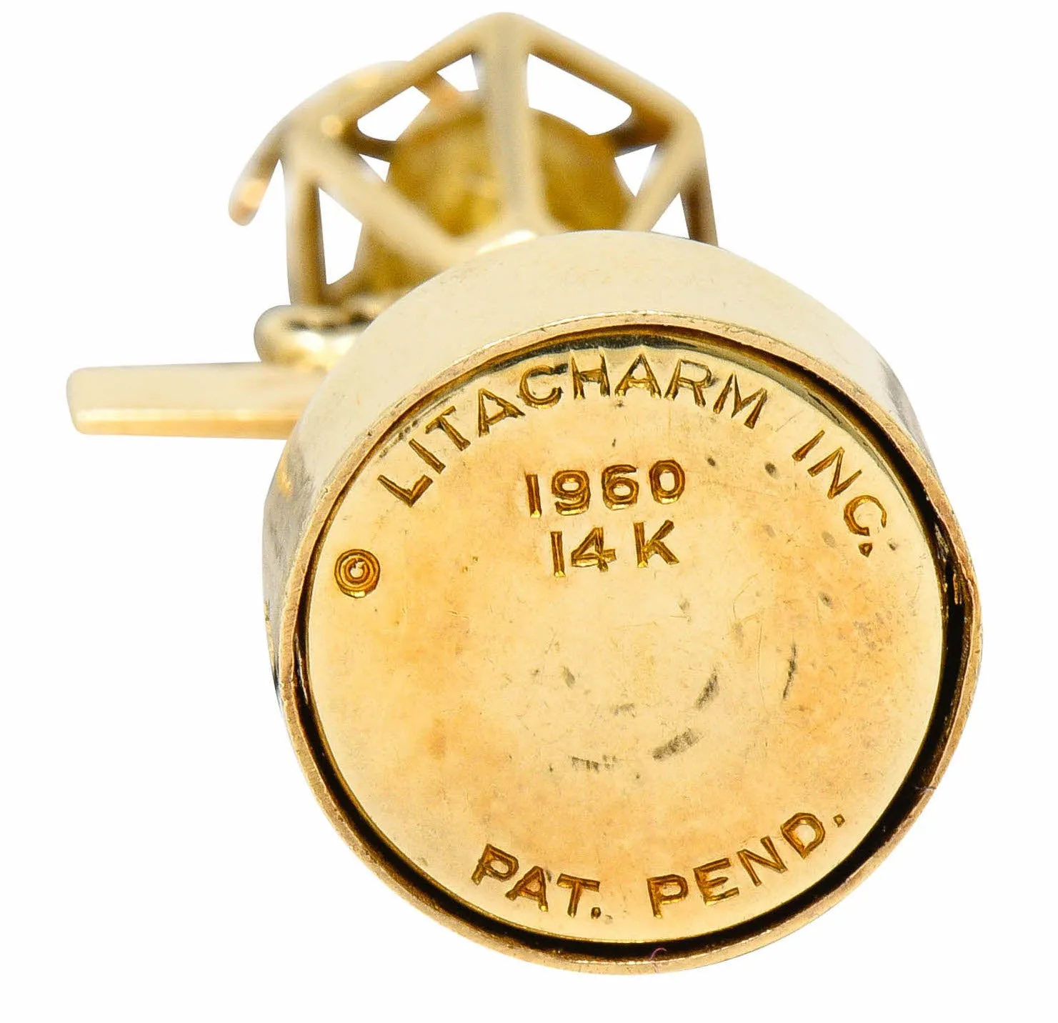 1960's Litacharm Inc. Vintage 14 Karat Gold Lamp Post Pendant Charm