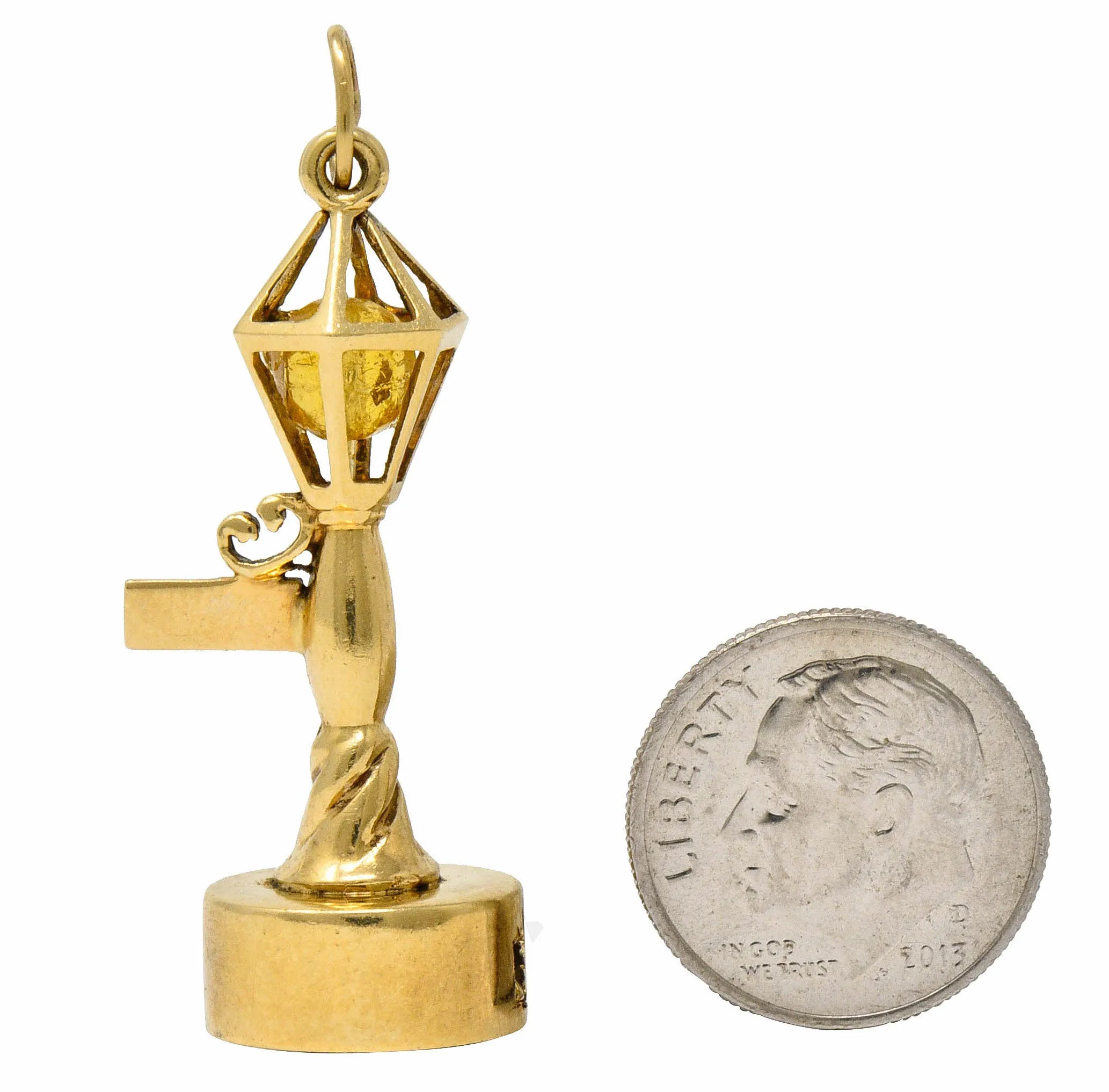 1960's Litacharm Inc. Vintage 14 Karat Gold Lamp Post Pendant Charm