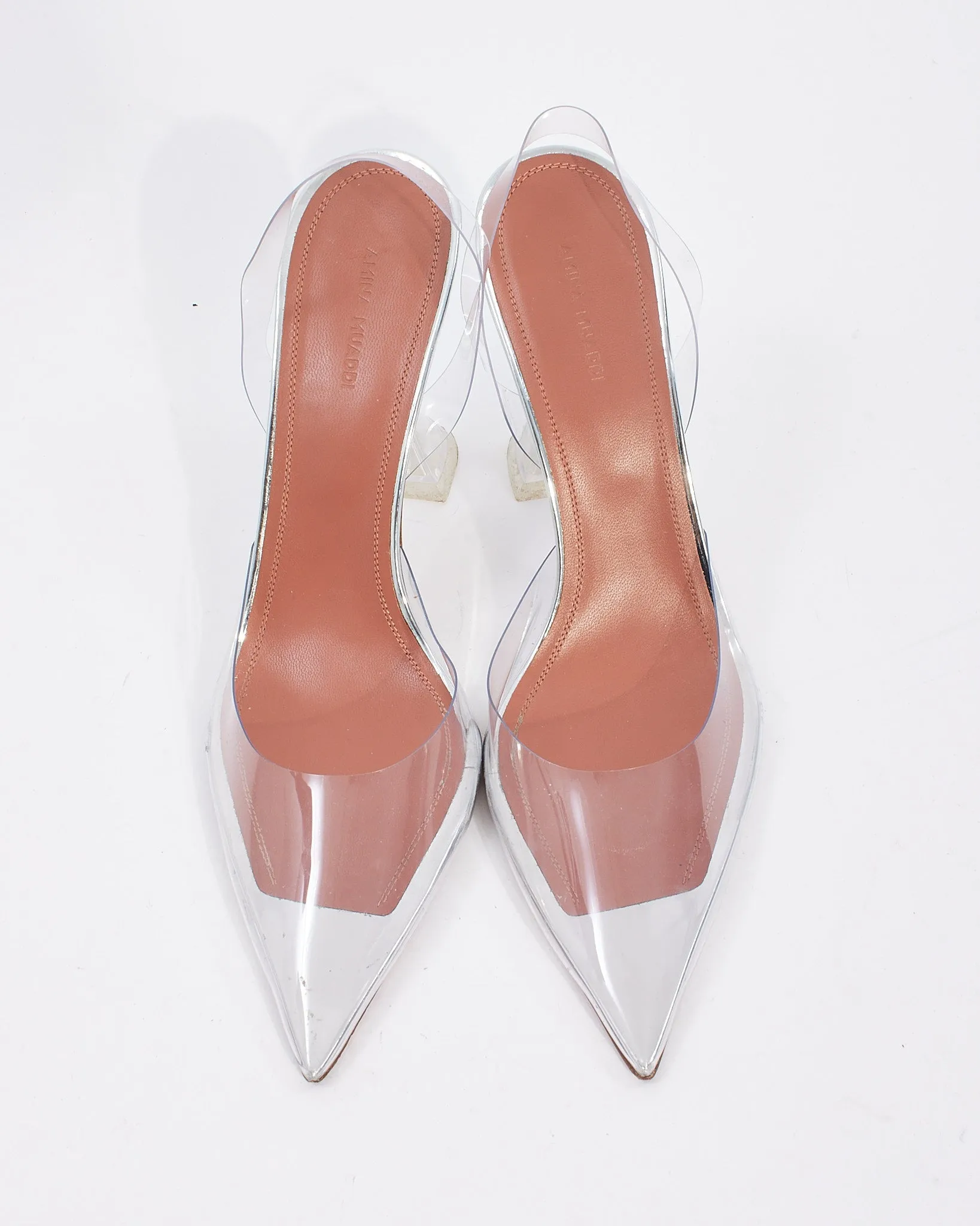 Amina Muaddi Transparent PVC Holli 95mm Pointed-toe Slingback Pumps - US 12