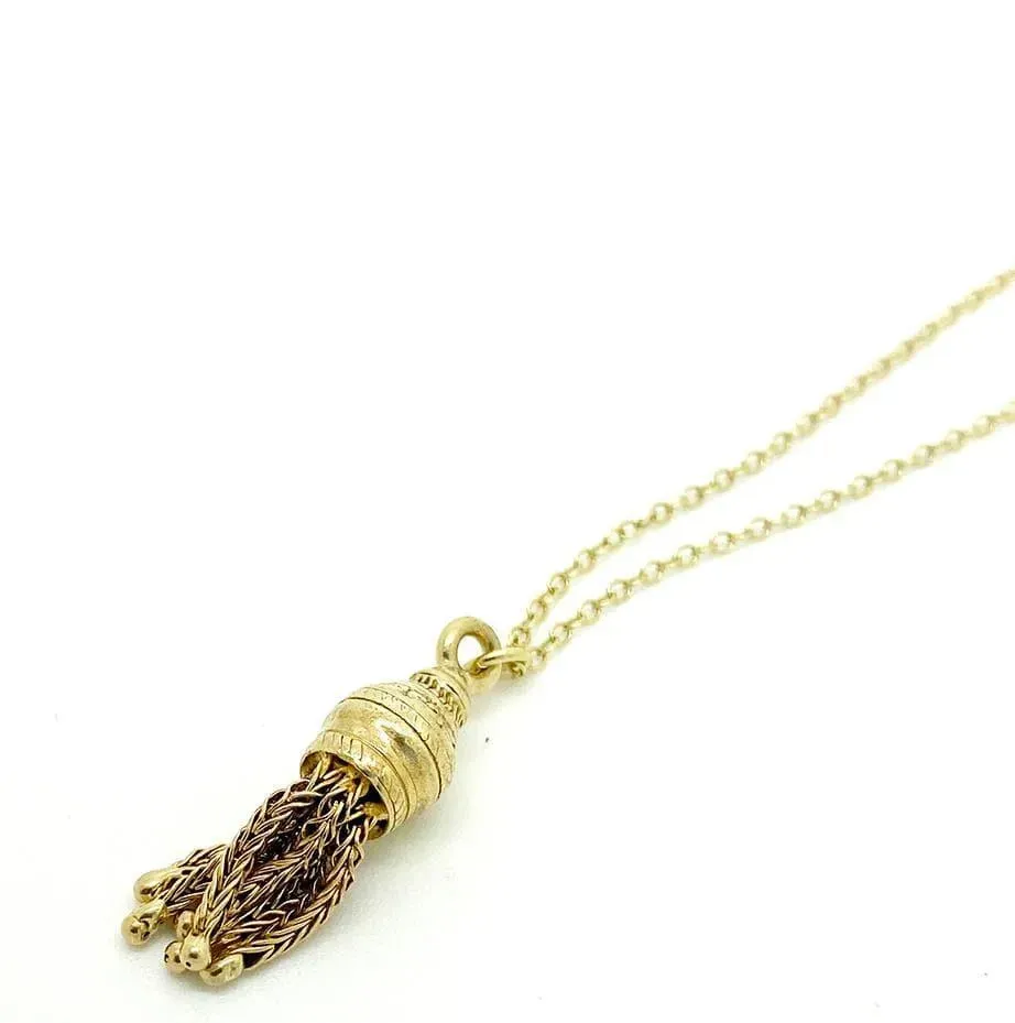 Antique Victorian Tassel 9ct Gold Charm Necklace