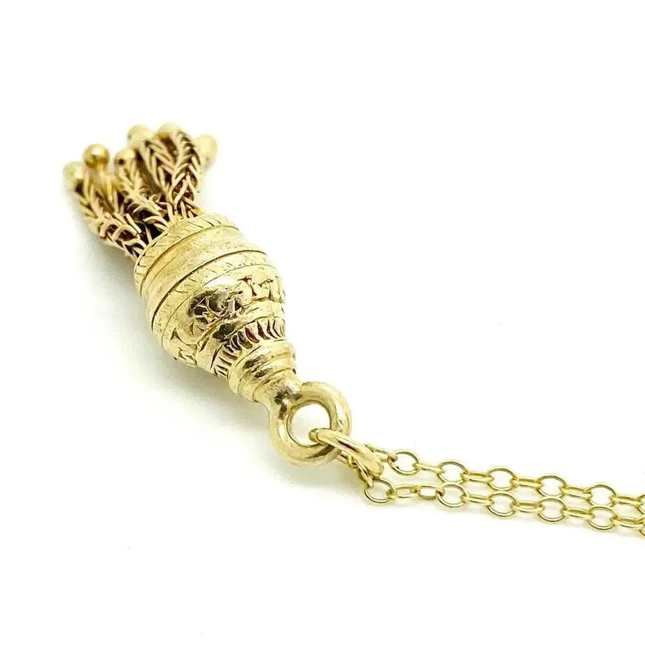 Antique Victorian Tassel 9ct Gold Charm Necklace