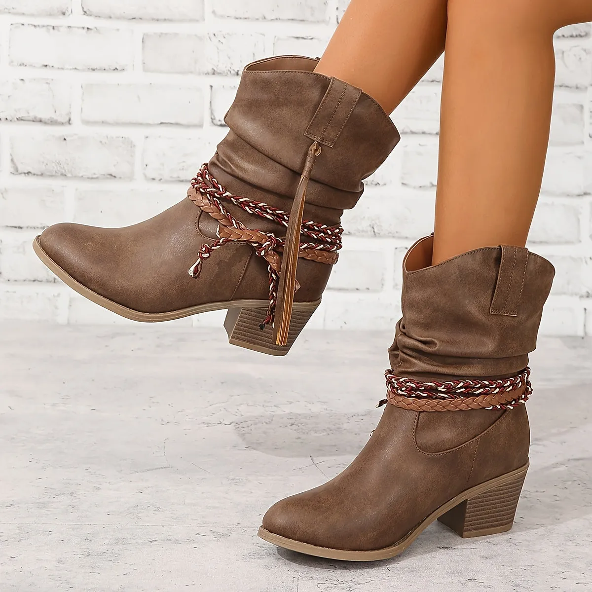 Dakota  Braided Buckle Cowboy Boots