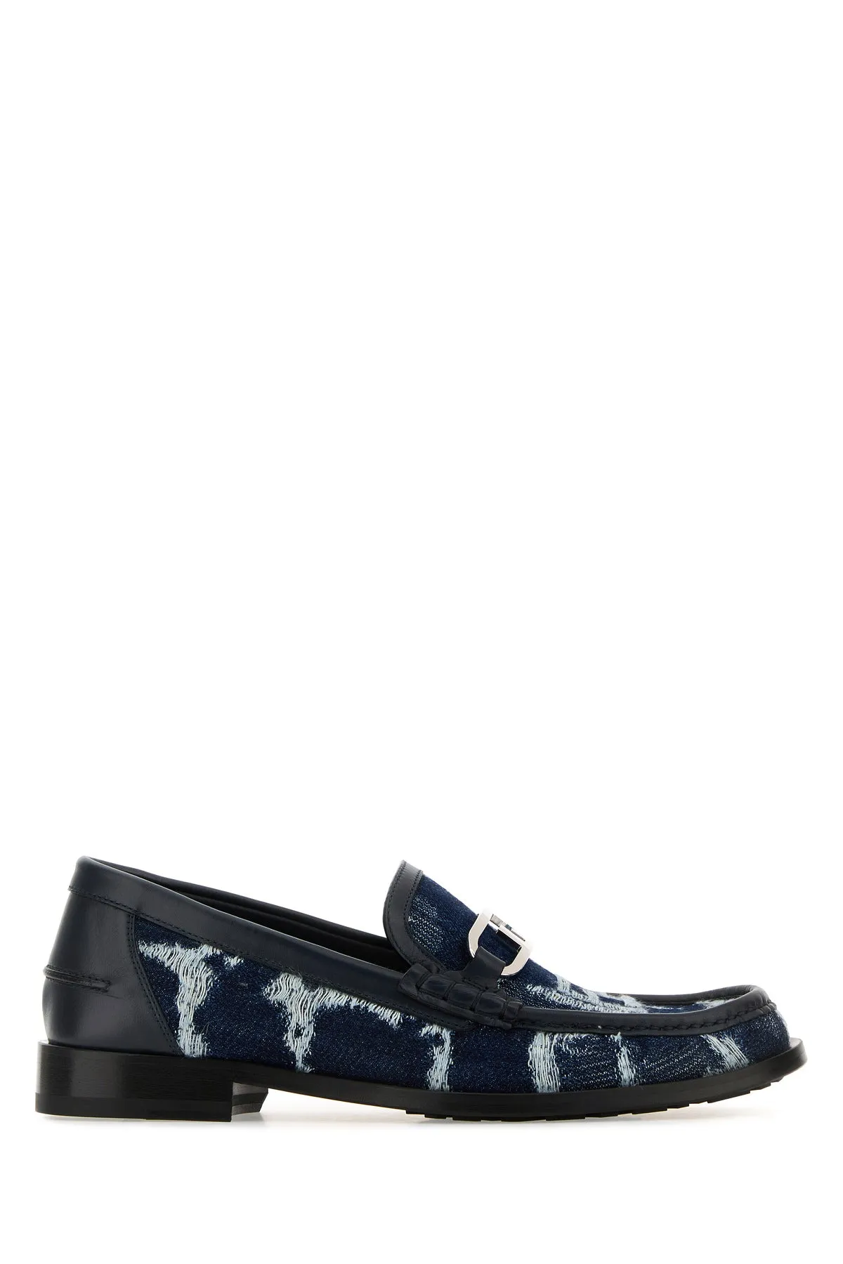 Embroidered denim loafers