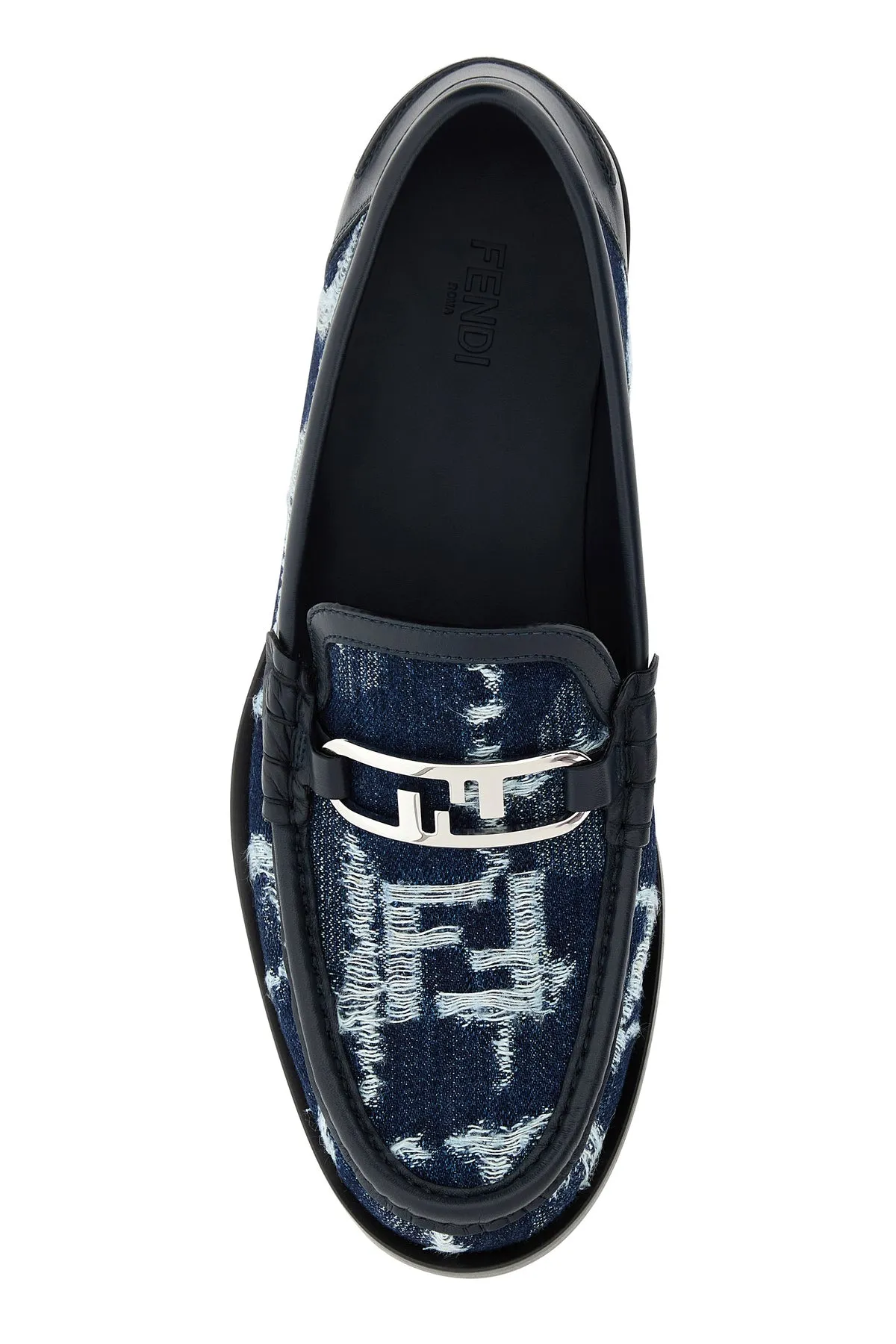 Embroidered denim loafers