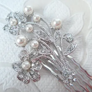 Floral Bouquet Wedding Hair Comb with Clear Crystal Bridal Jewelry