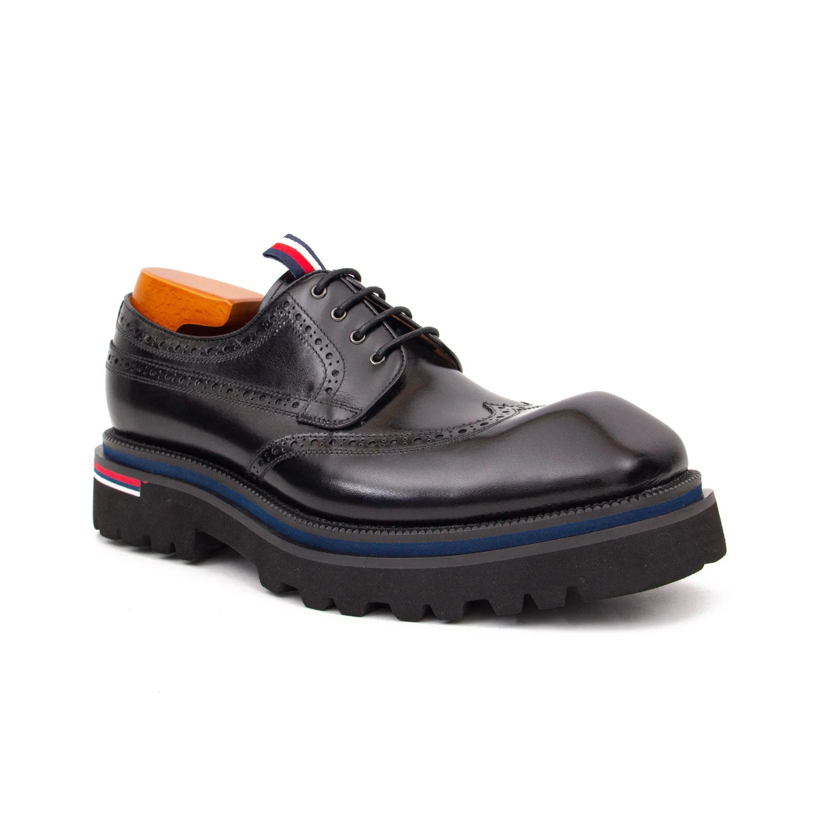 Handcrafted Square Toe Brogue Shoes with Thick Sole Black