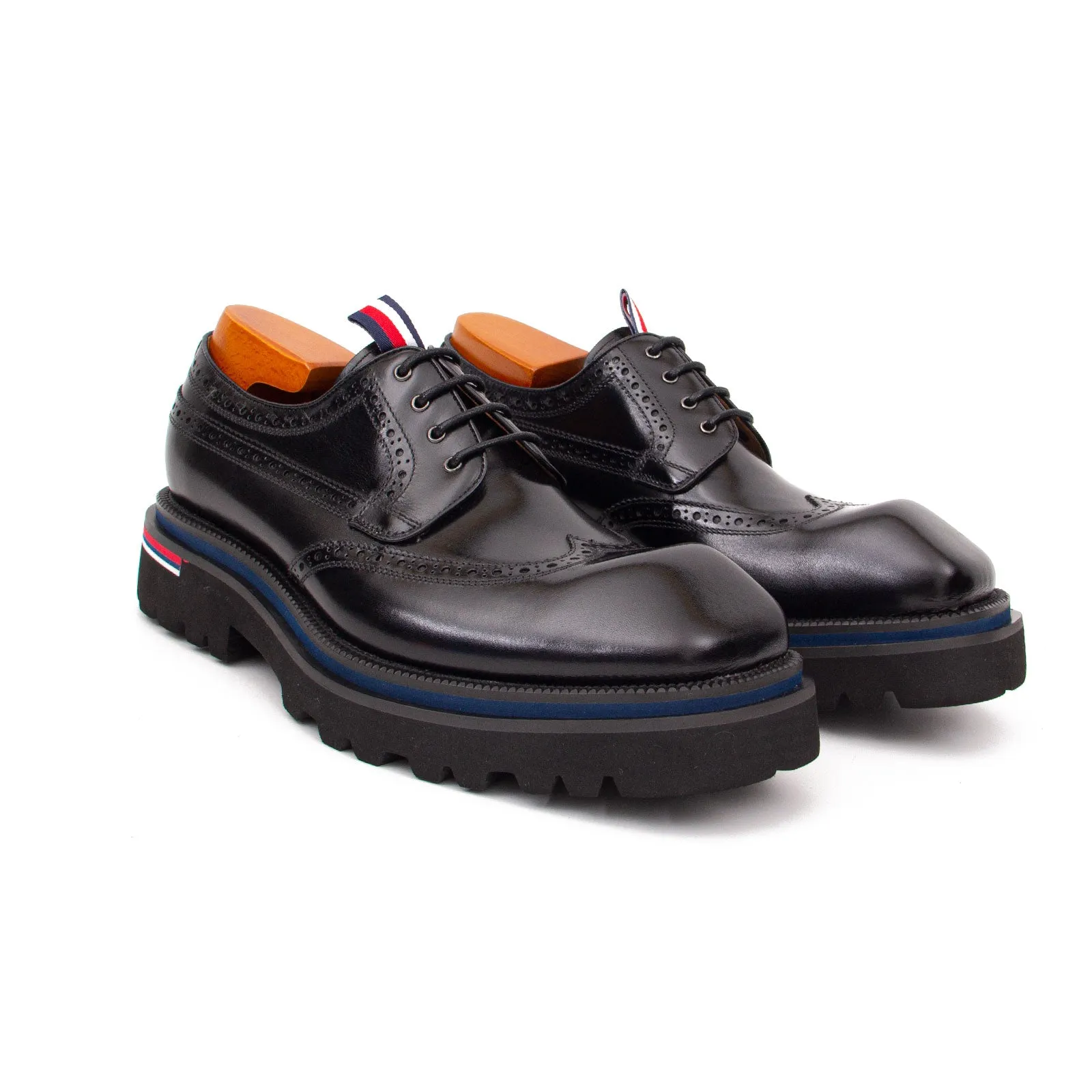 Handcrafted Square Toe Brogue Shoes with Thick Sole Black