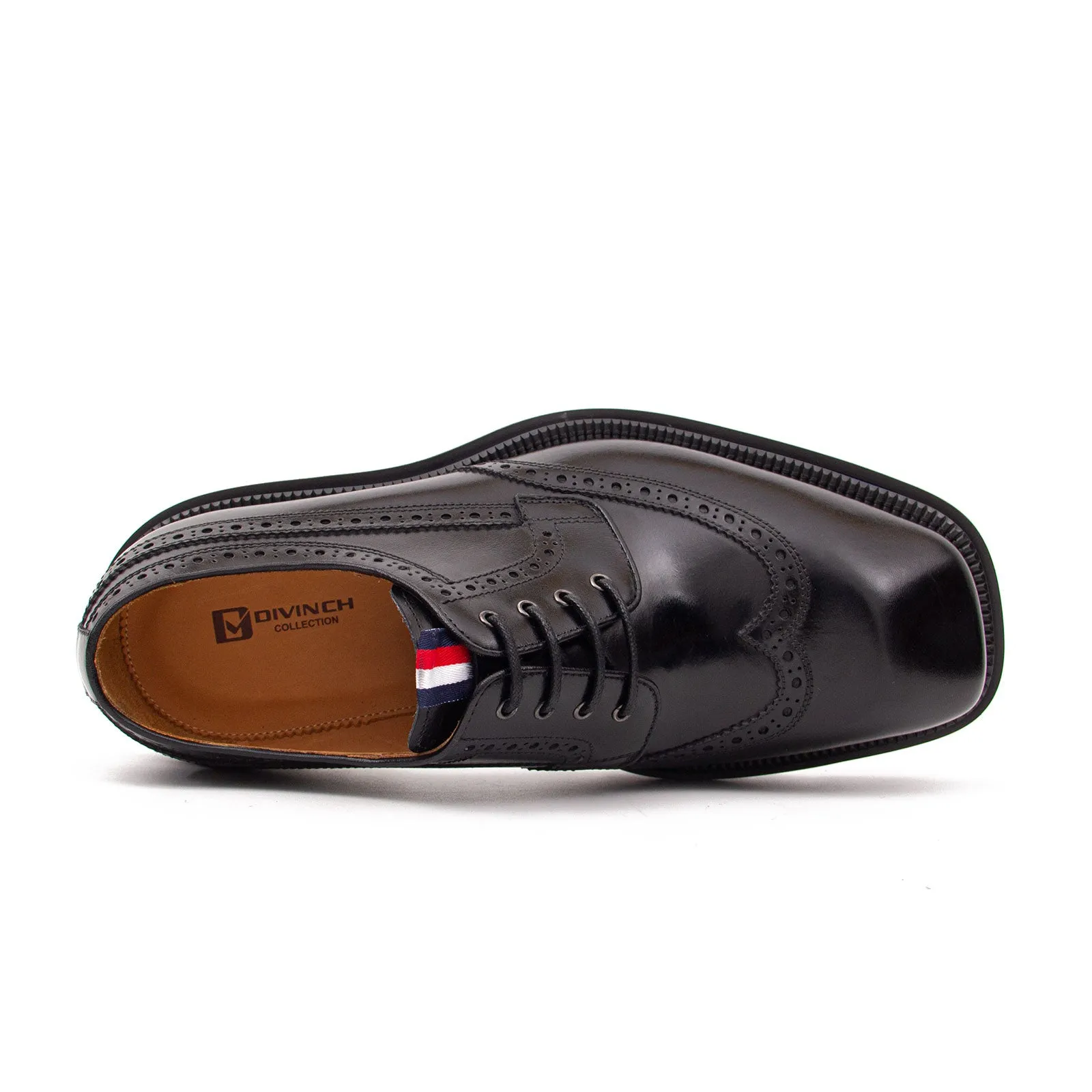 Handcrafted Square Toe Brogue Shoes with Thick Sole Black