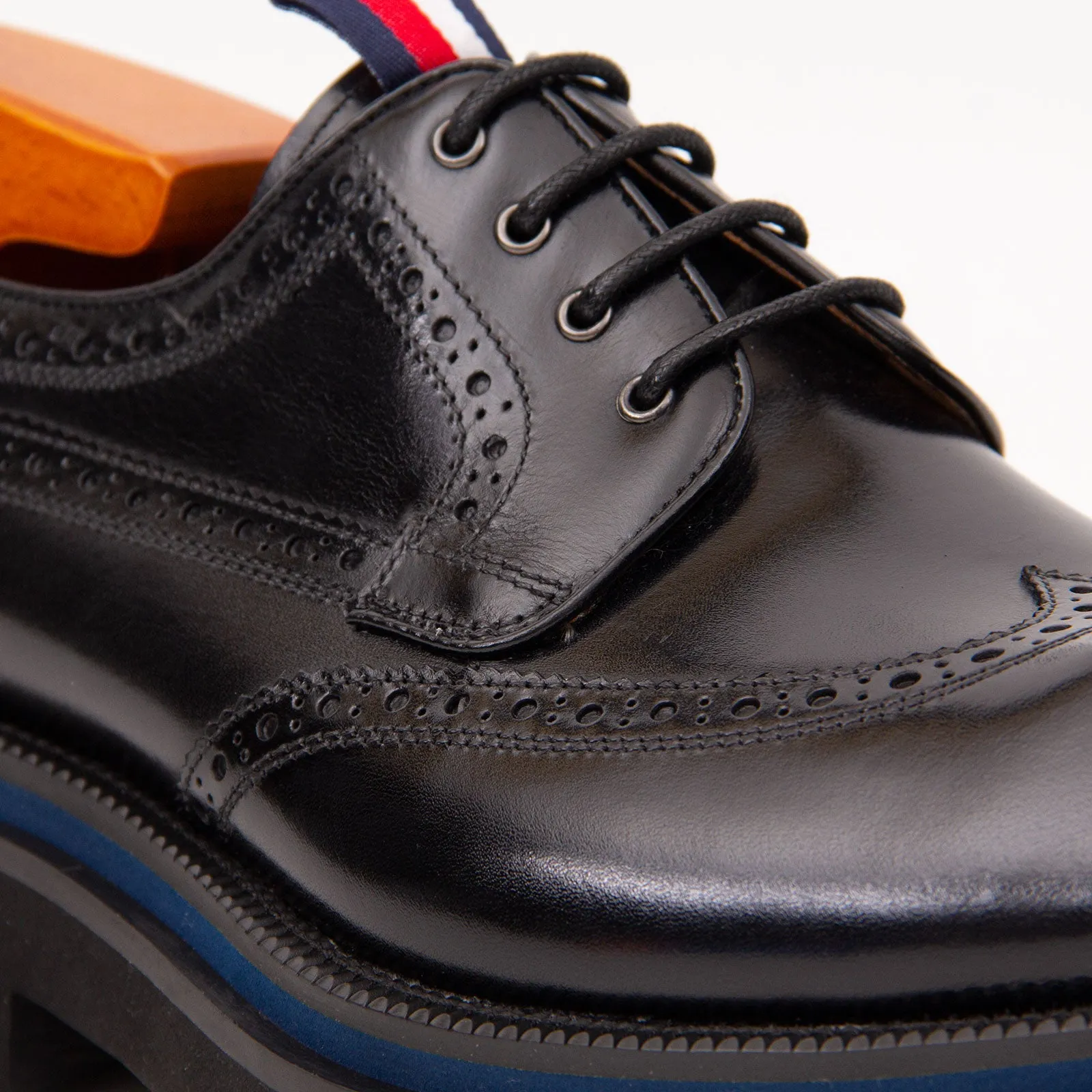 Handcrafted Square Toe Brogue Shoes with Thick Sole Black