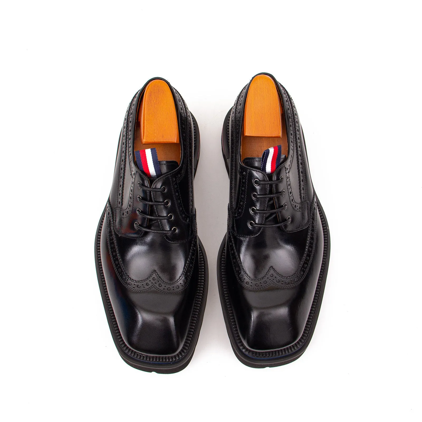 Handcrafted Square Toe Brogue Shoes with Thick Sole Black