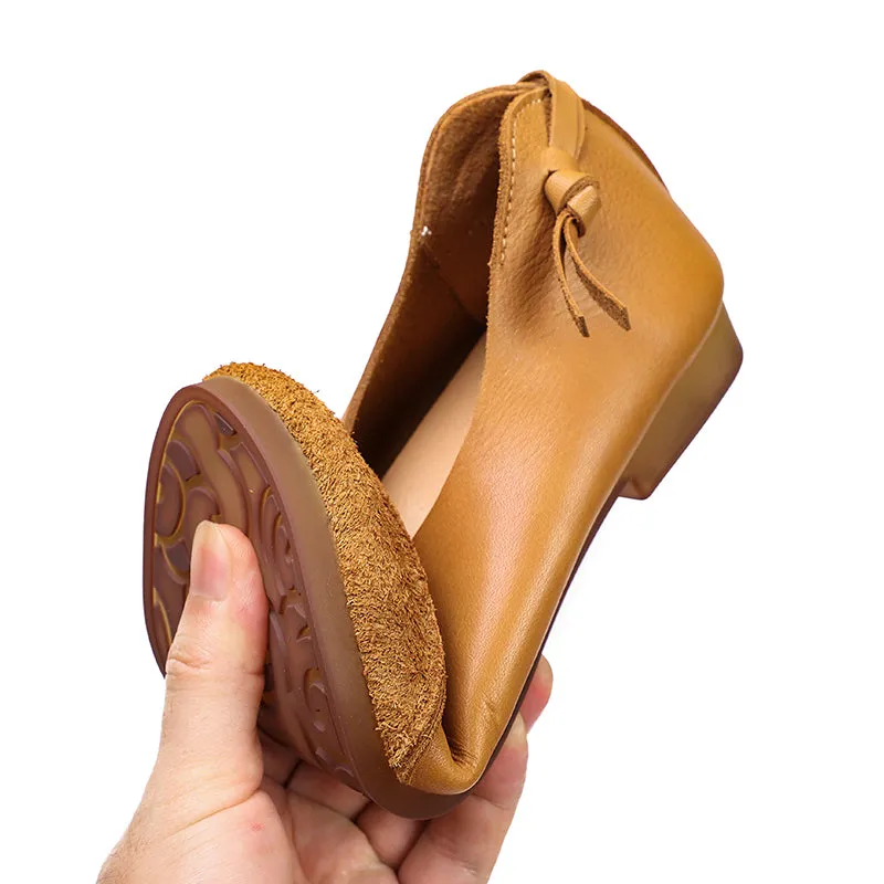 Handmade Retro Soft Leather Loafers Designers Flats For Women Khaki/Coffee/Brown