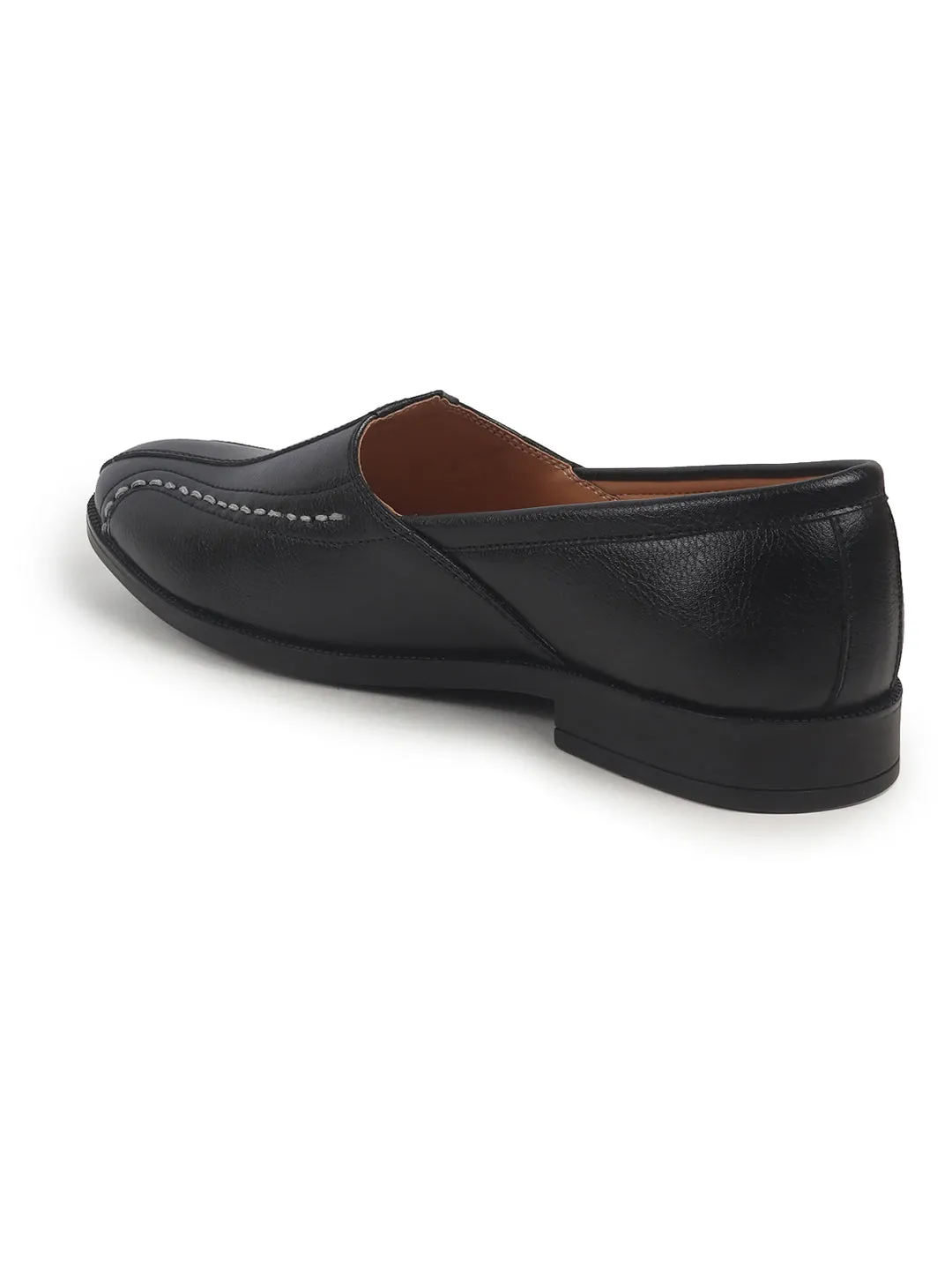 Men Black Broad Feet Traditional Wedding Slip On Ethnic Juttis and Mojaris|Party Slip On Evening Shoes|Striped Textured Mojaris