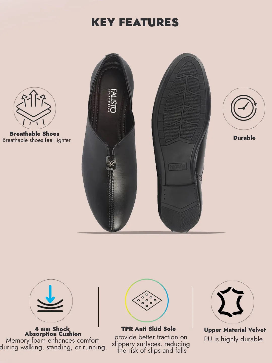 Men Black Pointed Toe Ethnic Slip On Juttis and Mojaris for Wedding|Party Slip On Shoes|Kurtas Shoes|Traditional Shoes