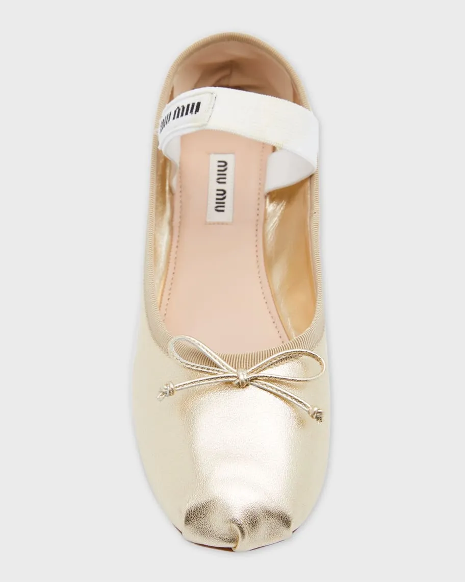 Metallic ballet flats with Miu Miu logo