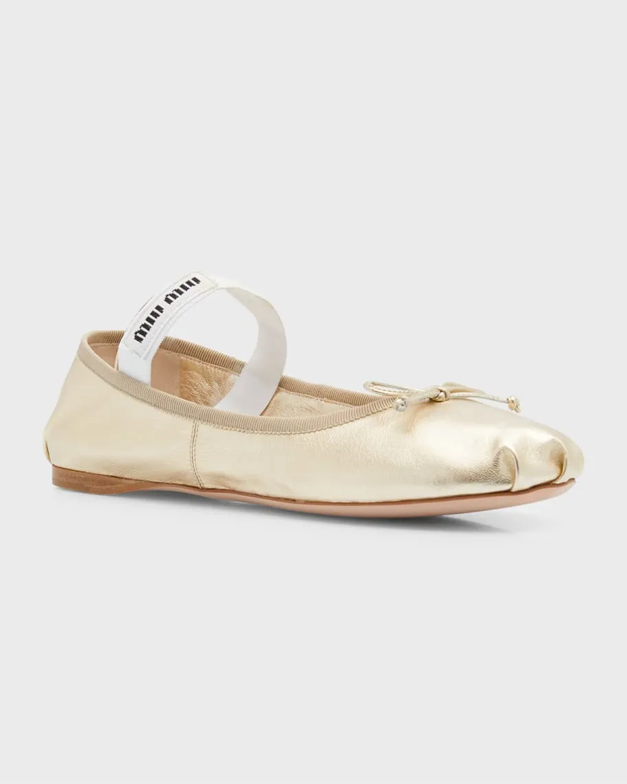 Metallic ballet flats with Miu Miu logo