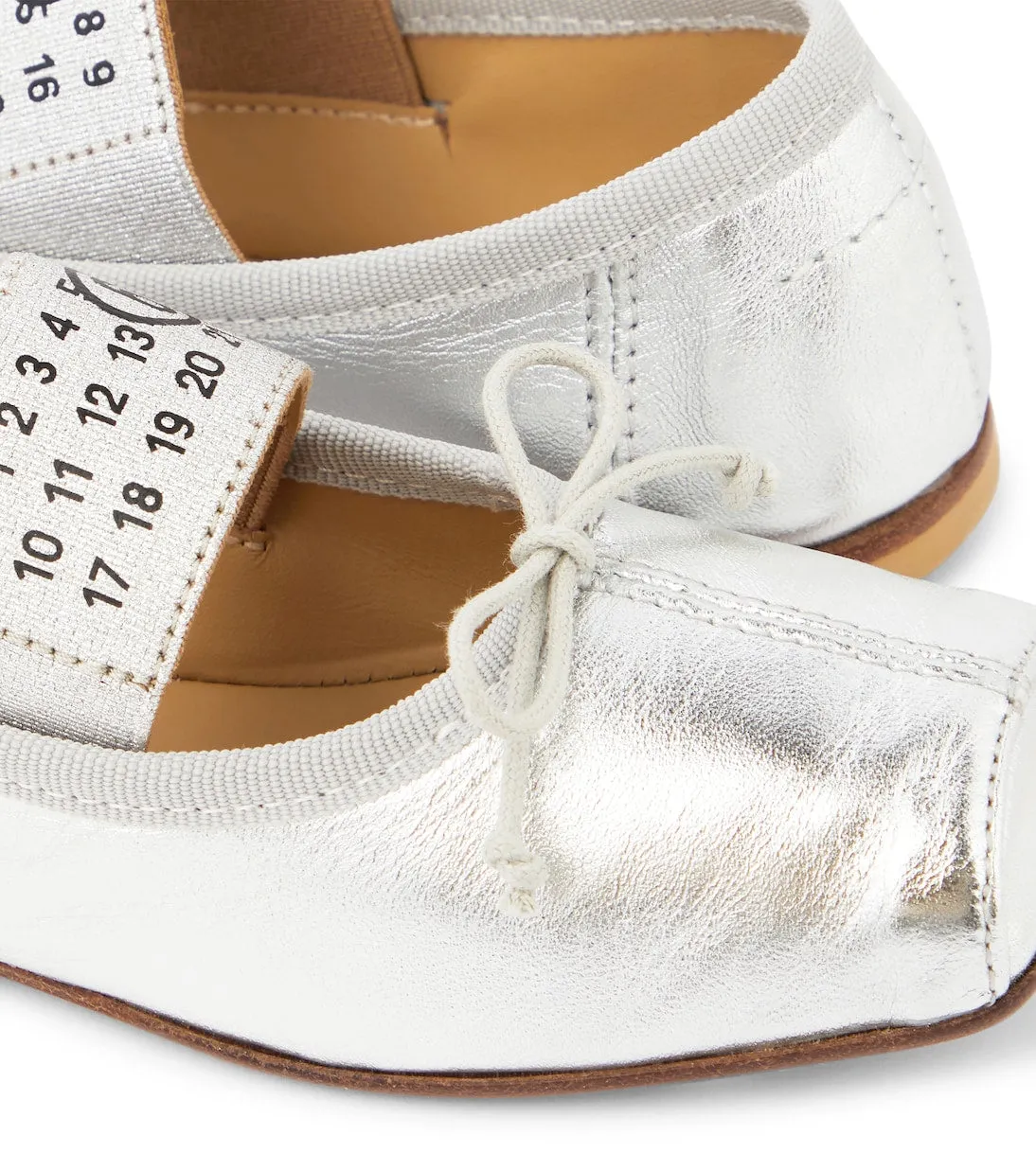 Mm6 Maison Margiela Metallic Leather Logo Ballerina Shoes, Silver