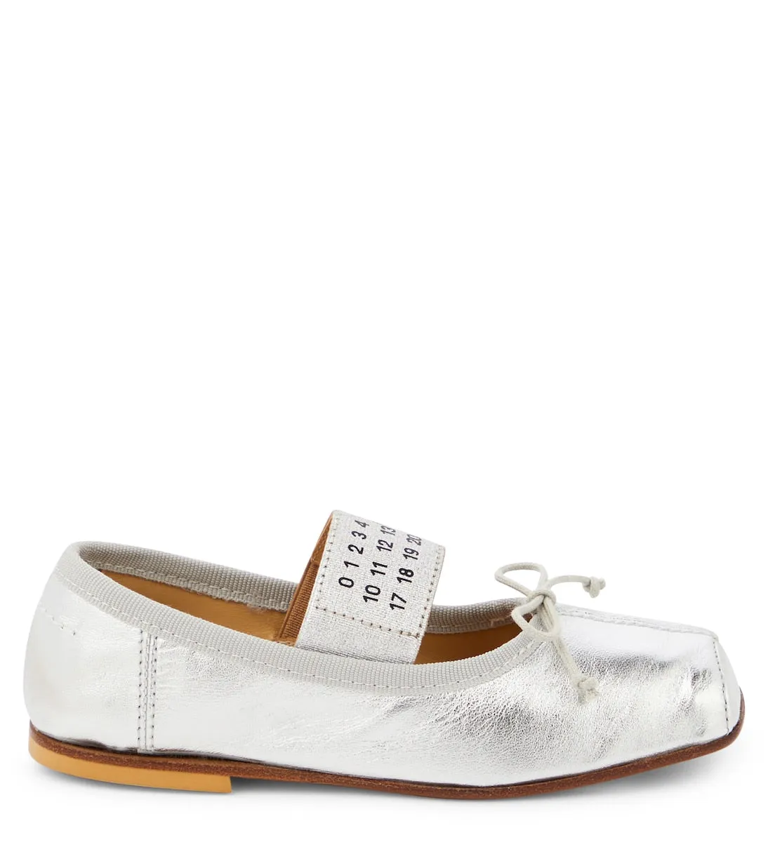 Mm6 Maison Margiela Metallic Leather Logo Ballerina Shoes, Silver