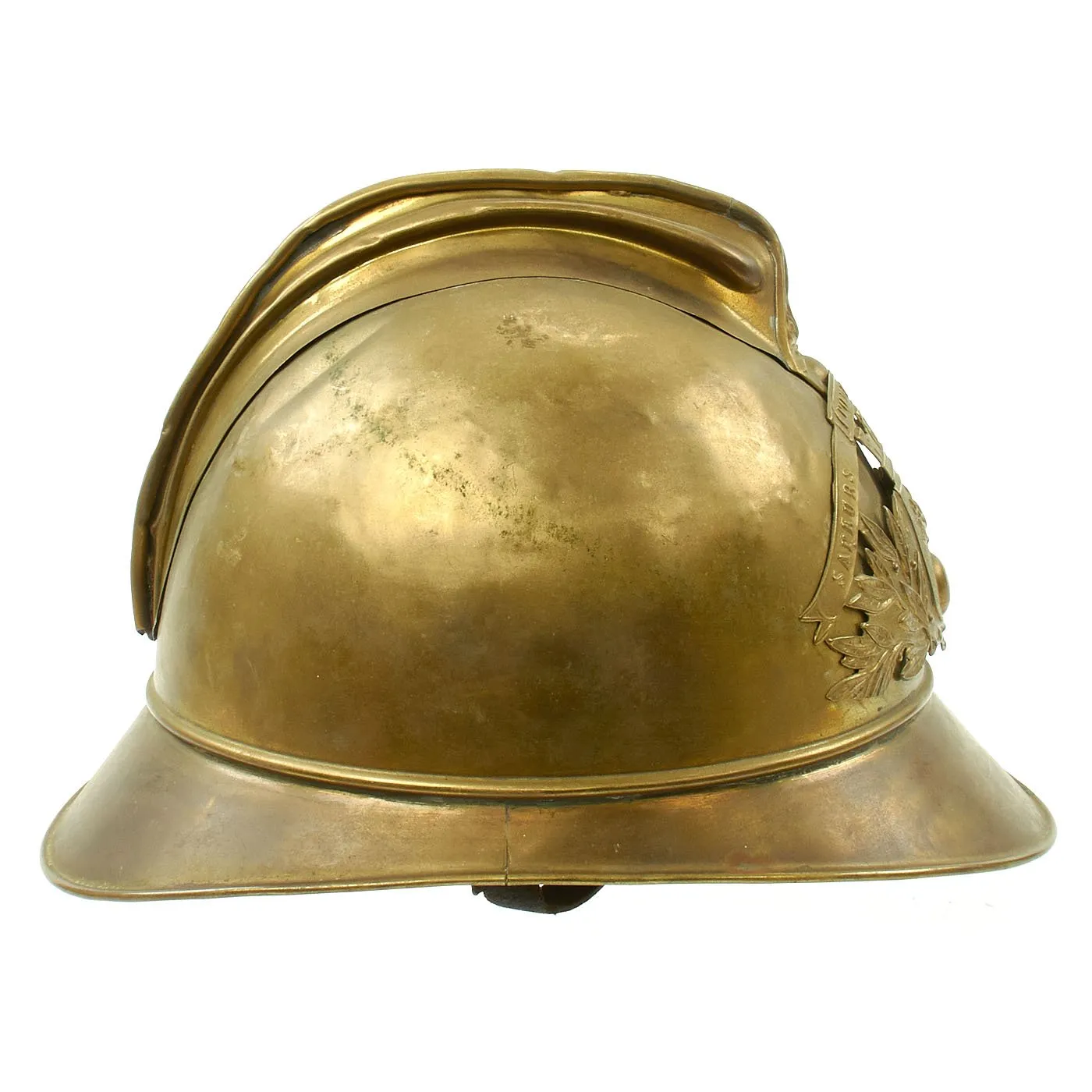 Original French WWI Adrian Pattern Brass Fire Helmet from Rueil Area