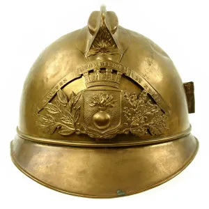 Original French WWI Adrian Pattern Brass Fire Helmet from Rueil Area
