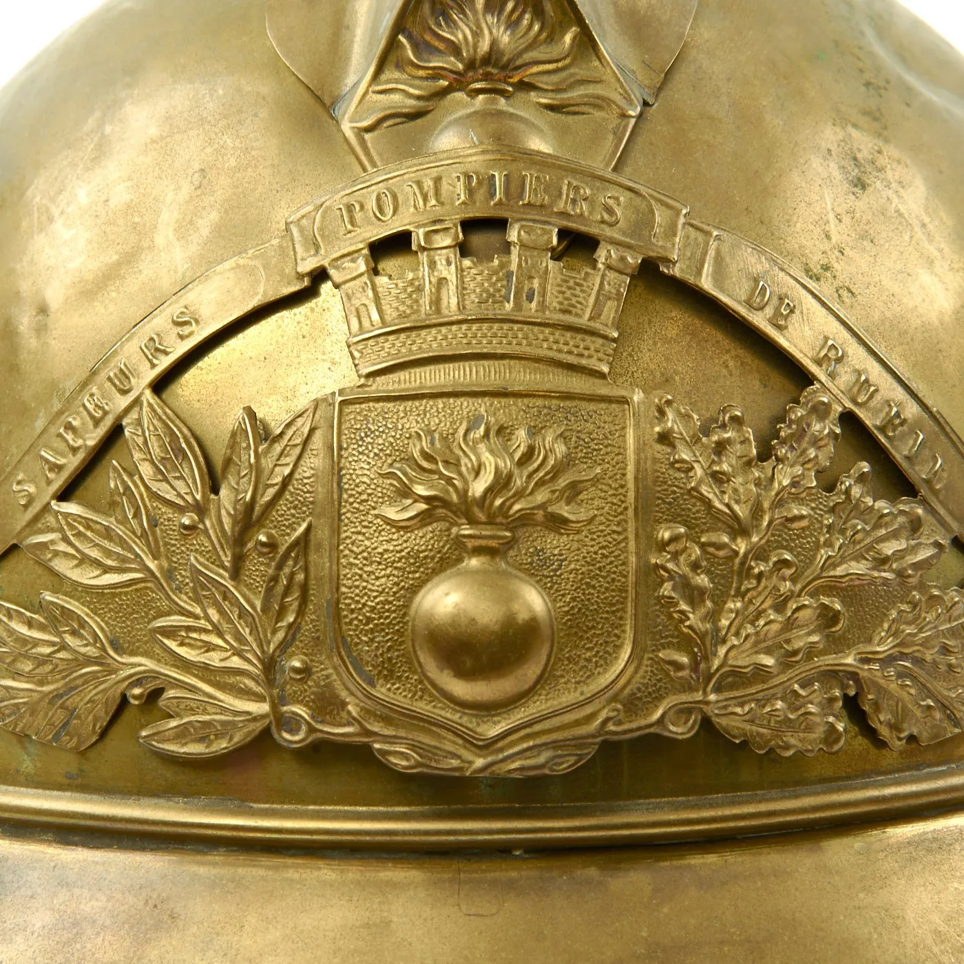 Original French WWI Adrian Pattern Brass Fire Helmet from Rueil Area