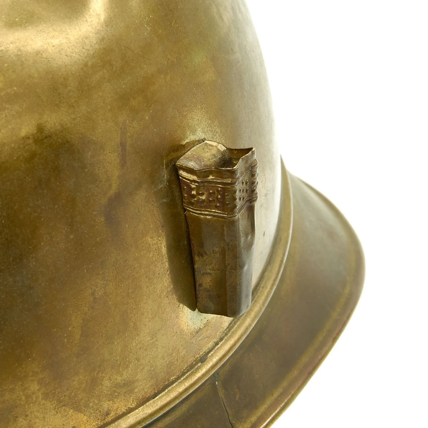 Original French WWI Adrian Pattern Brass Fire Helmet from Rueil Area