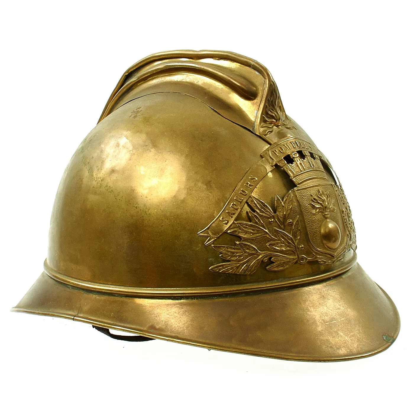 Original French WWI Adrian Pattern Brass Fire Helmet from Rueil Area