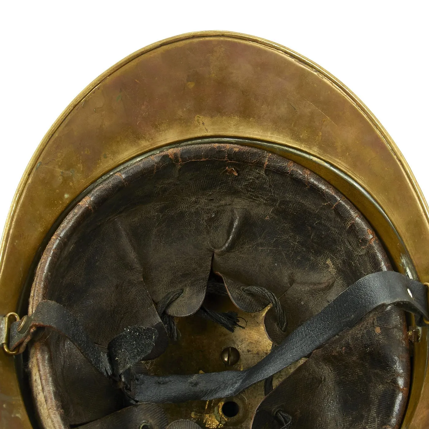 Original French WWI Adrian Pattern Brass Fire Helmet from Rueil Area