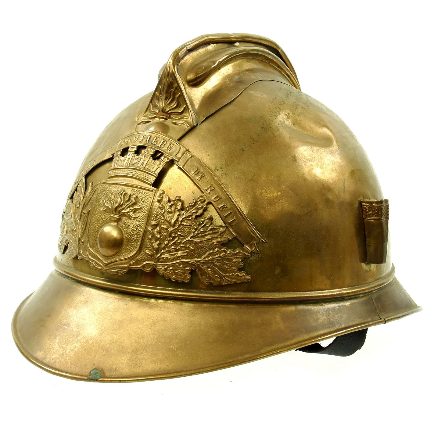Original French WWI Adrian Pattern Brass Fire Helmet from Rueil Area