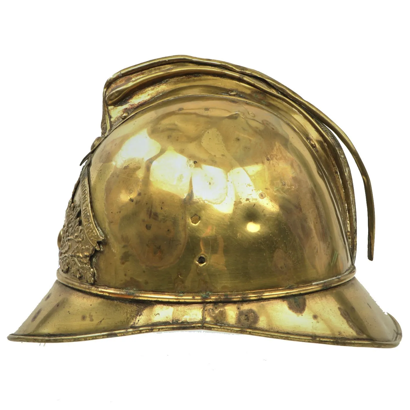 Original French WWI Adrian Pattern Brass Fire Helmet Shell from Monthou-sur-Bièvre - Casque de Pompier