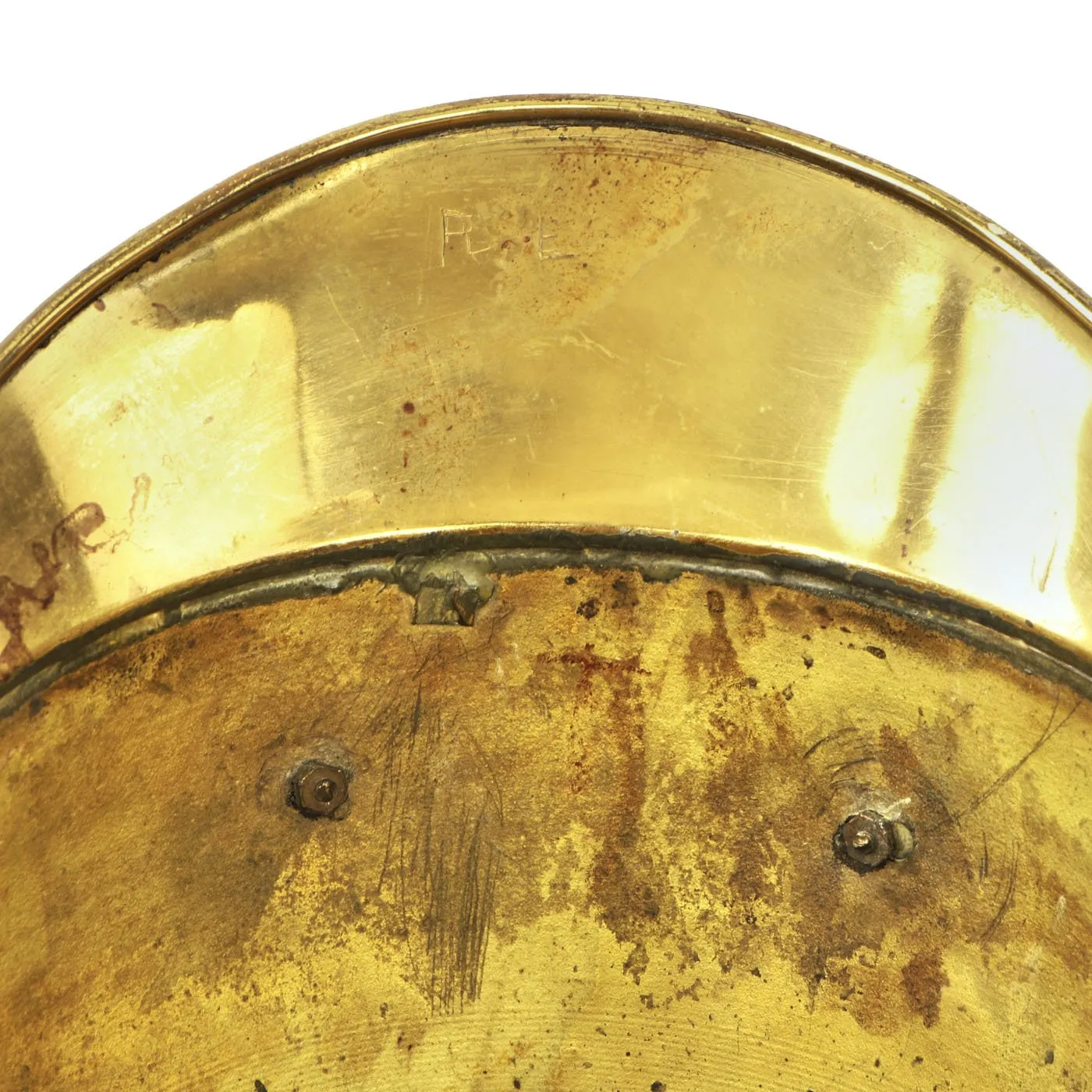 Original French WWI Adrian Pattern Brass Fire Helmet Shell from Monthou-sur-Bièvre - Casque de Pompier