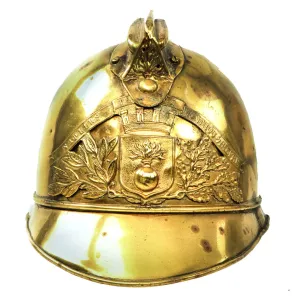 Original French WWI Adrian Pattern Brass Fire Helmet Shell from Monthou-sur-Bièvre - Casque de Pompier