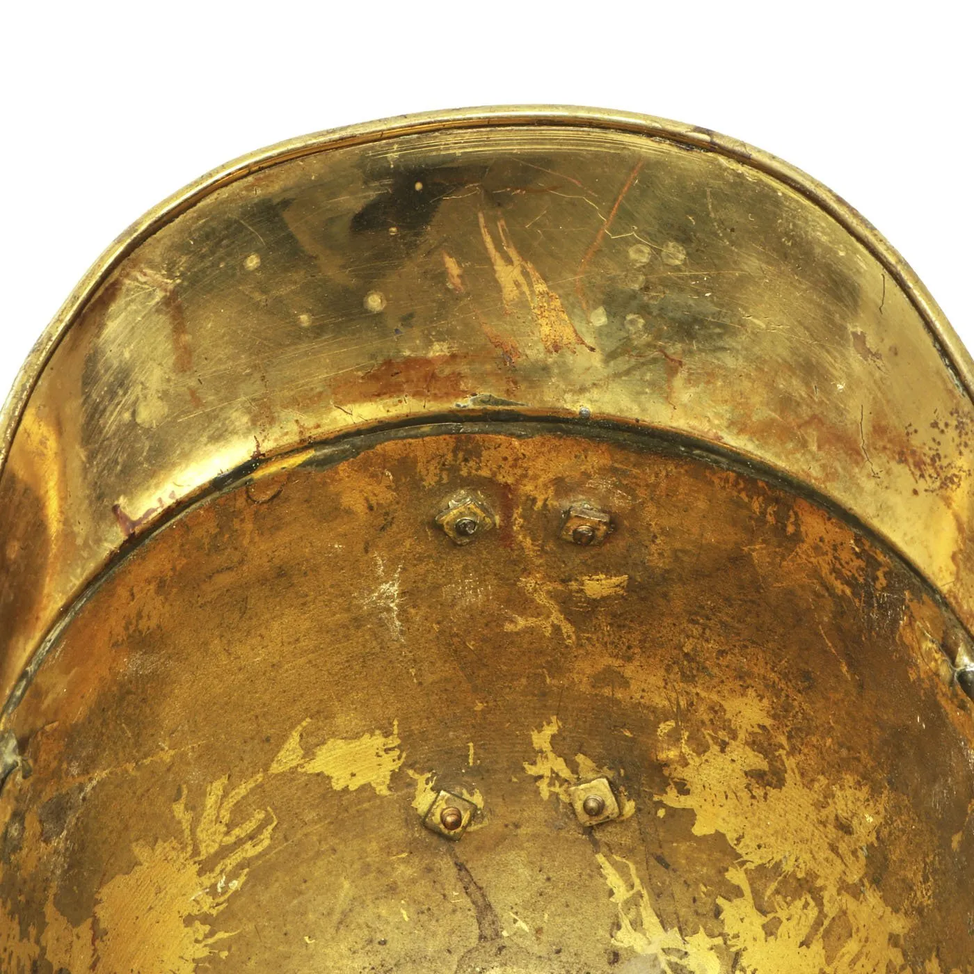Original French WWI Adrian Pattern Brass Fire Helmet Shell from Monthou-sur-Bièvre - Casque de Pompier