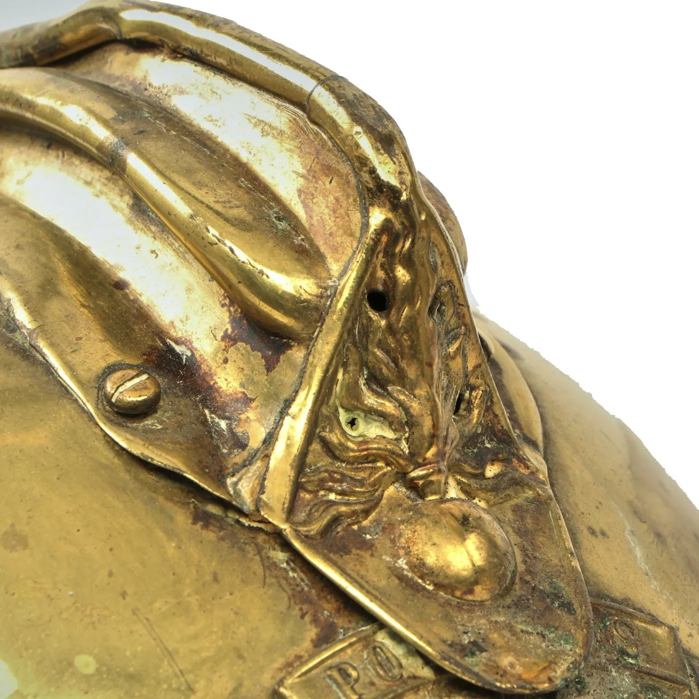 Original French WWI Adrian Pattern Brass Fire Helmet Shell from Monthou-sur-Bièvre - Casque de Pompier