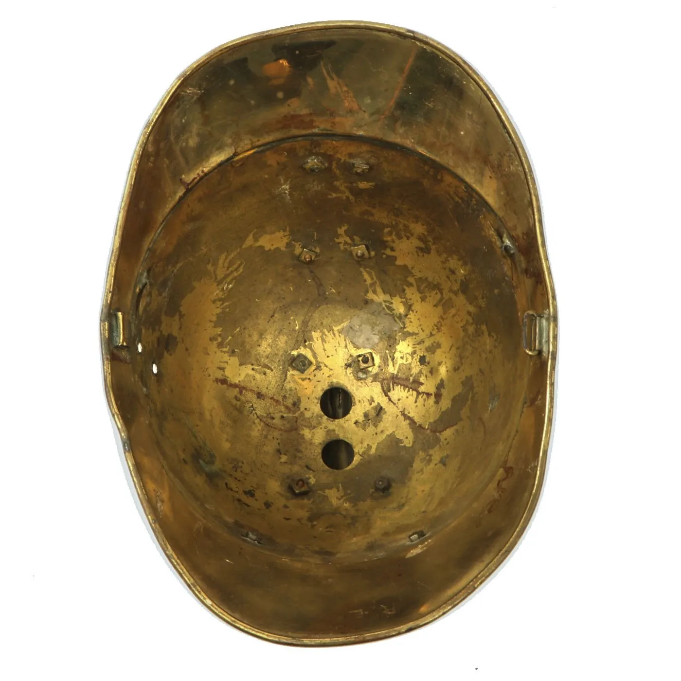Original French WWI Adrian Pattern Brass Fire Helmet Shell from Monthou-sur-Bièvre - Casque de Pompier