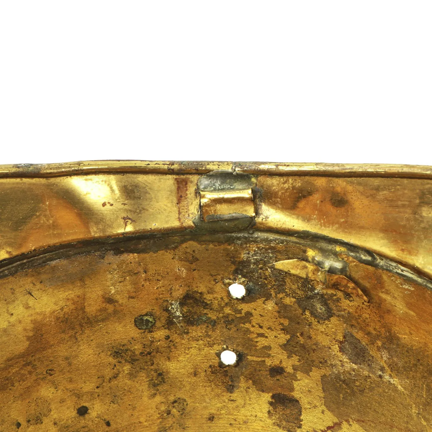 Original French WWI Adrian Pattern Brass Fire Helmet Shell from Monthou-sur-Bièvre - Casque de Pompier