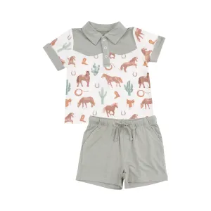 Polo Shirt & Shorts - Western Horses Cowboy