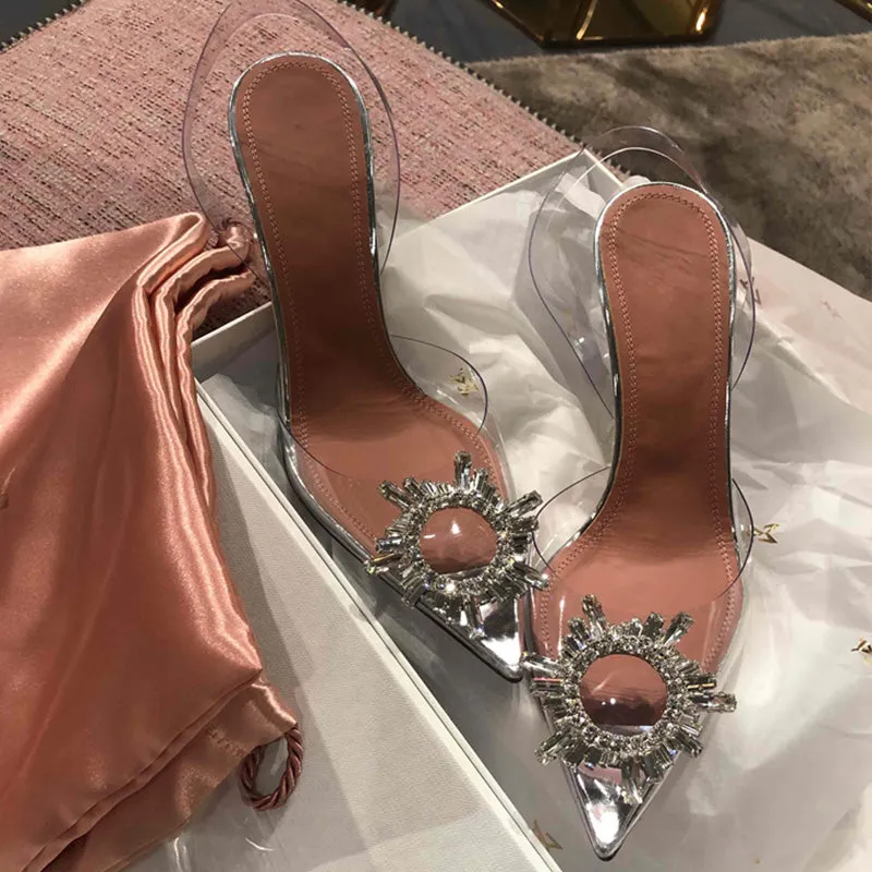 Rhinestone Pointed Toe Clear Transparent Thin Heels