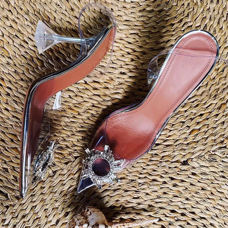 Rhinestone Pointed Toe Clear Transparent Thin Heels