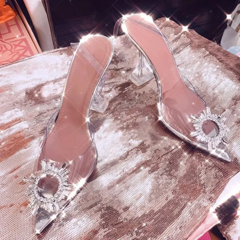 Rhinestone Pointed Toe Clear Transparent Thin Heels