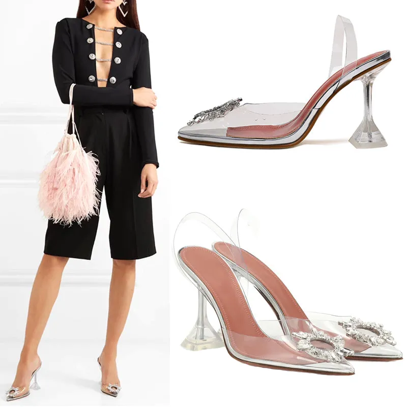Rhinestone Pointed Toe Clear Transparent Thin Heels
