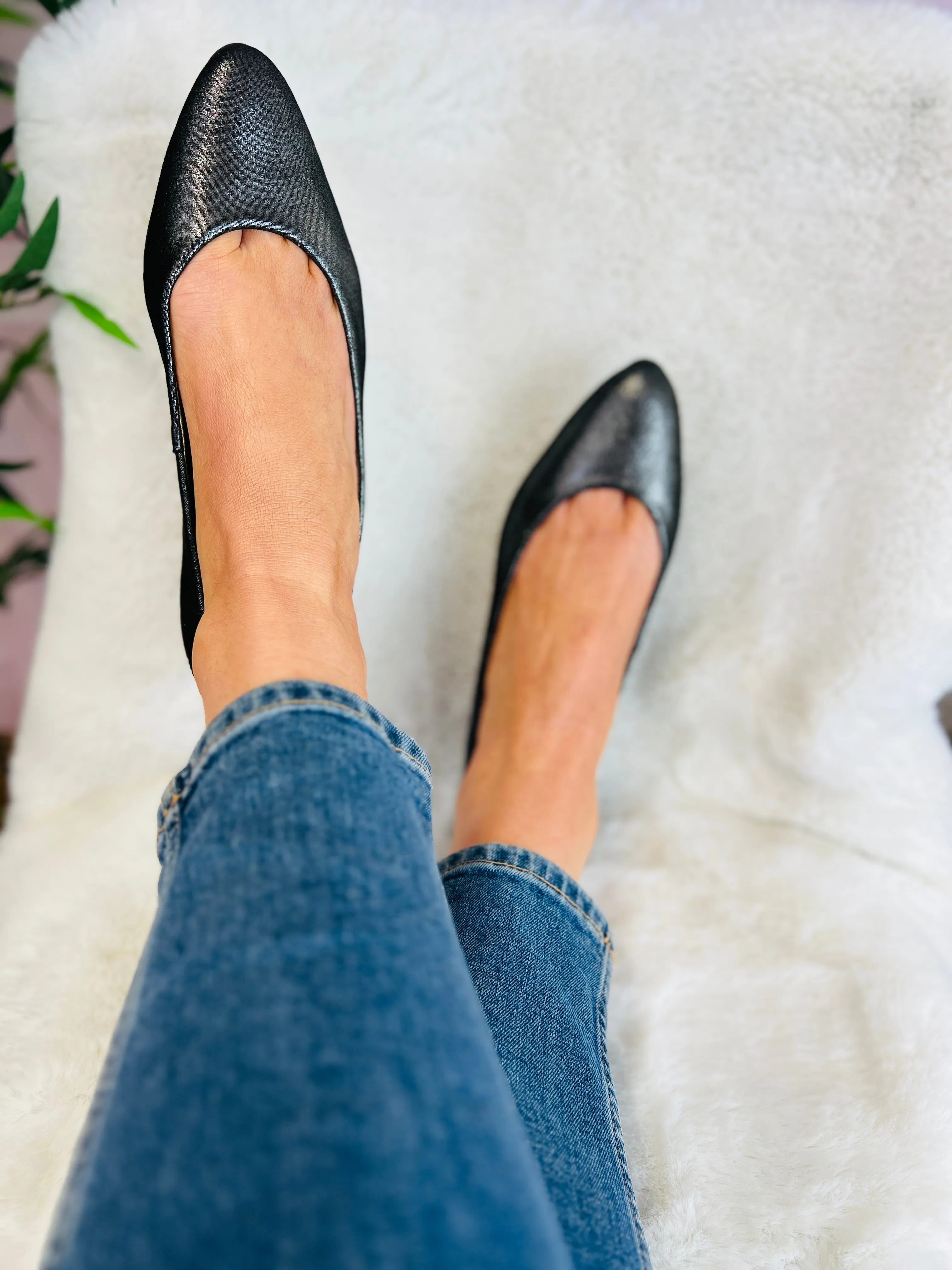 SAMPLE SALE Gunmetal Metallic Ballet Pump