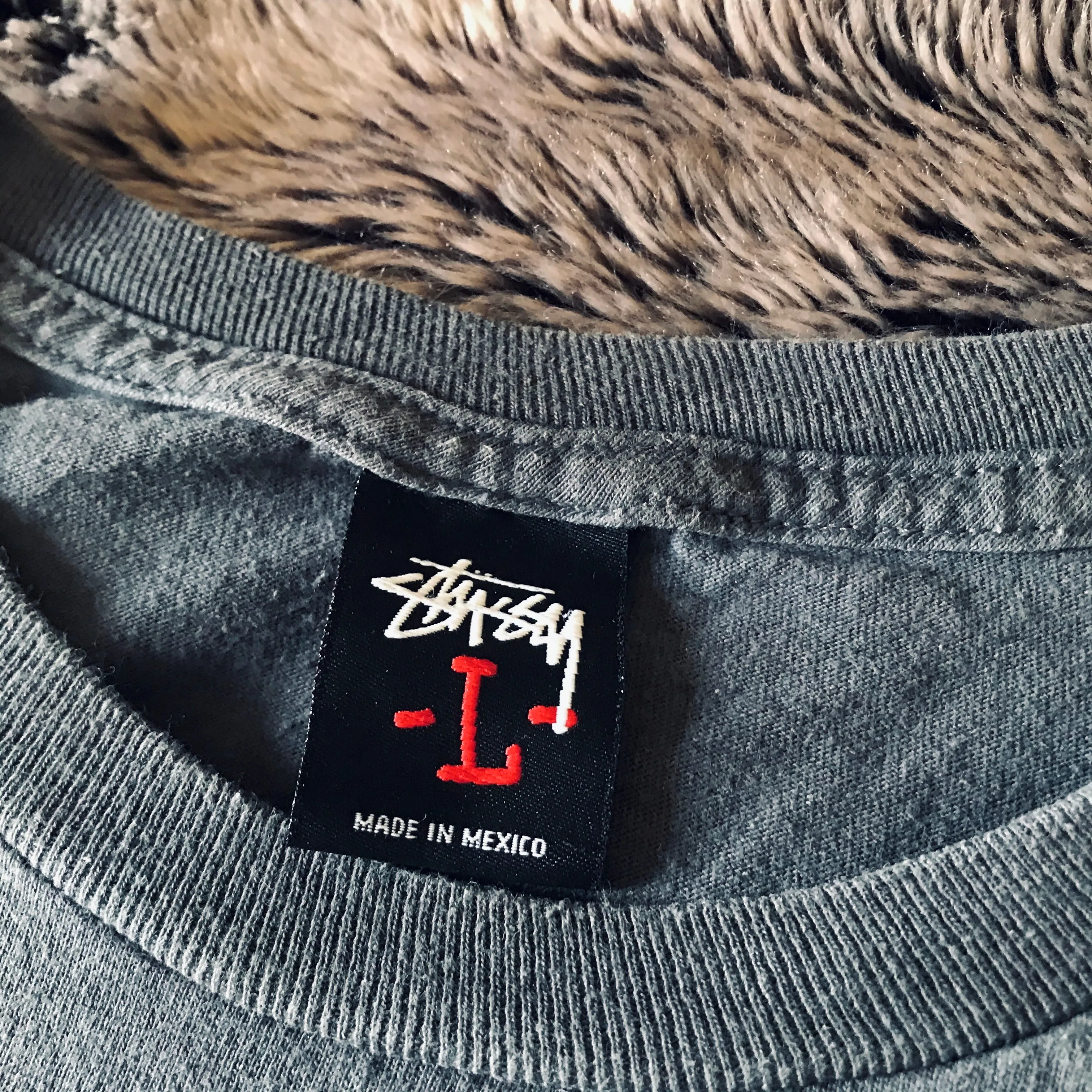 Stussy Pink Logo Tee Grey