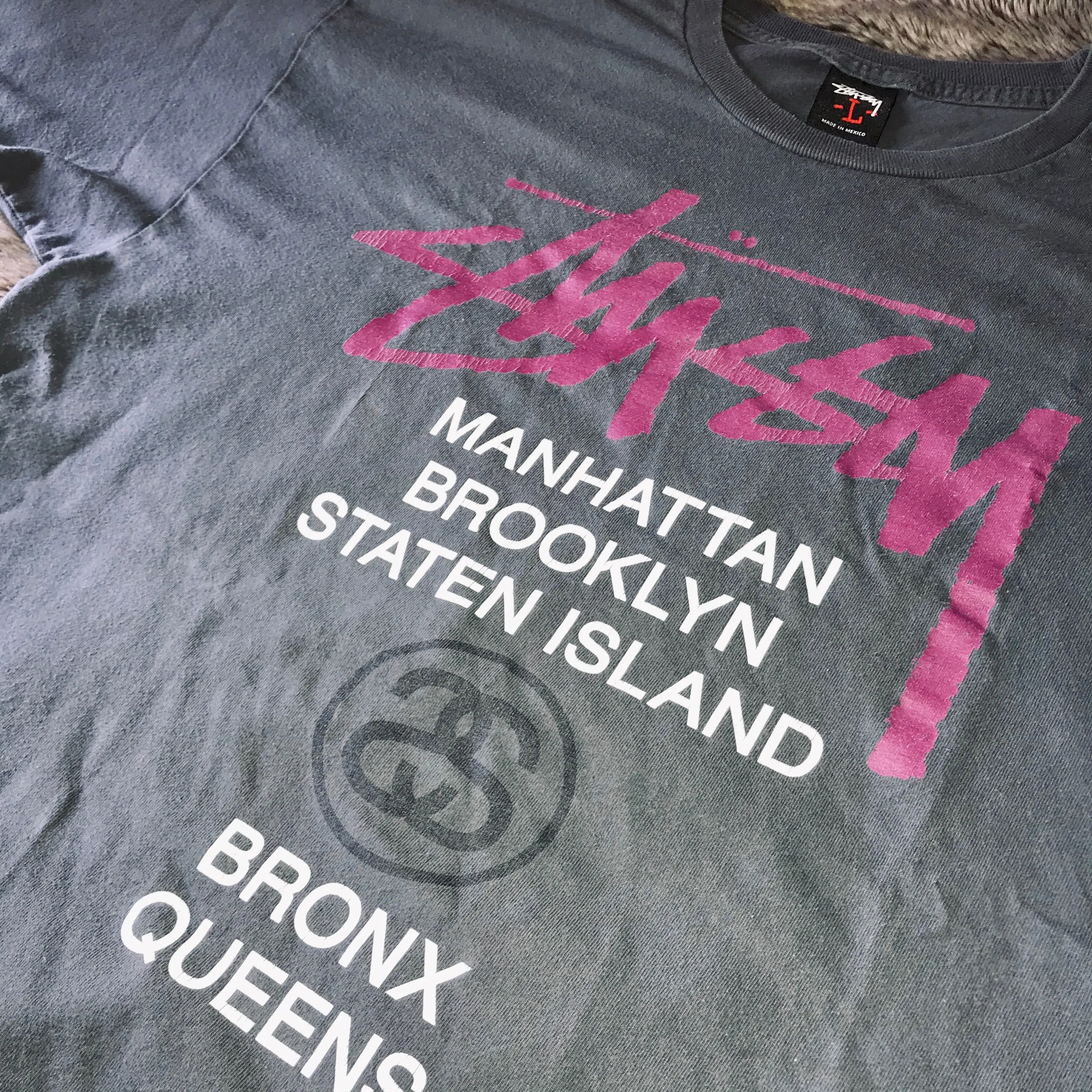 Stussy Pink Logo Tee Grey
