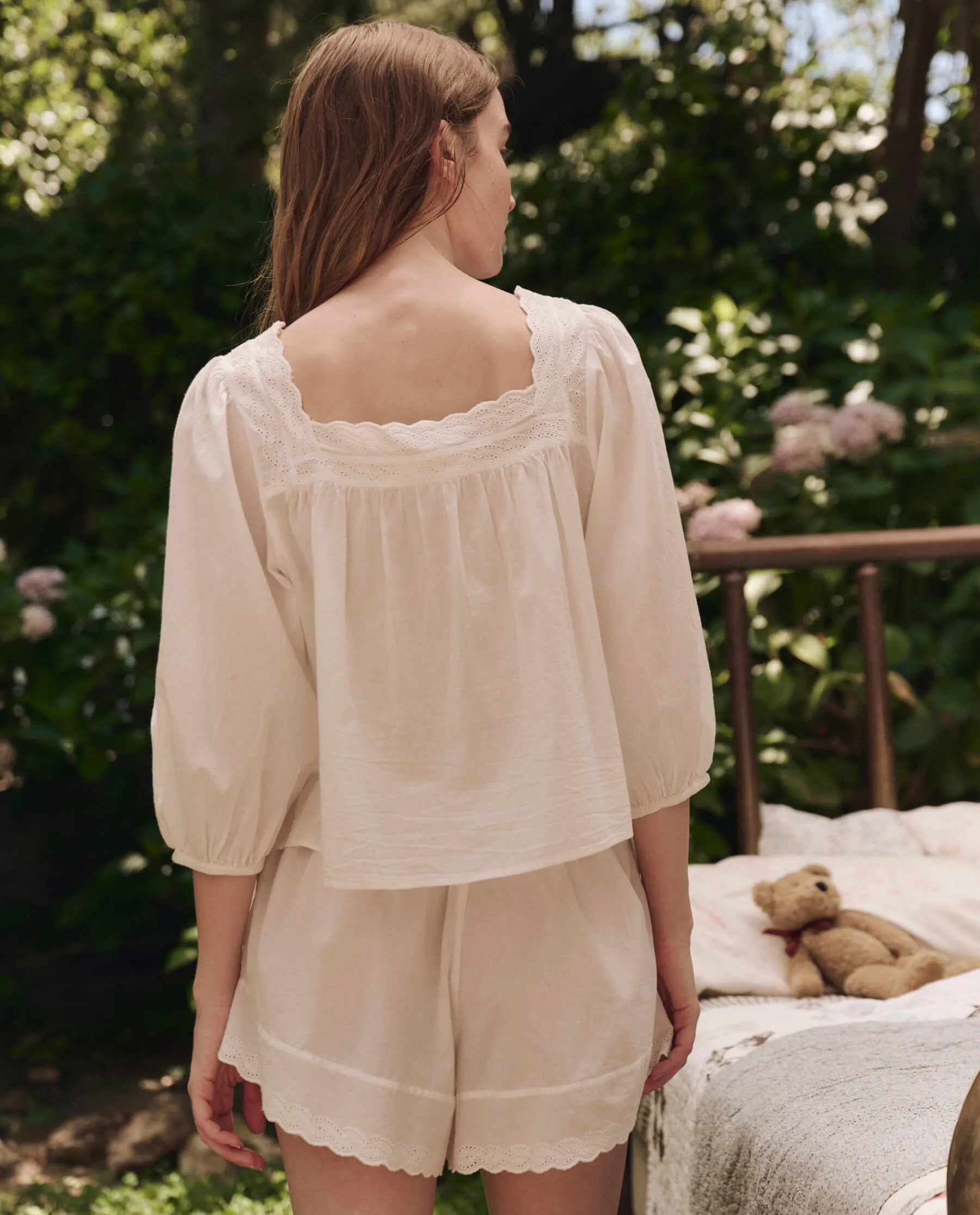 The Eyelet Button Sleep Top. -- True White
