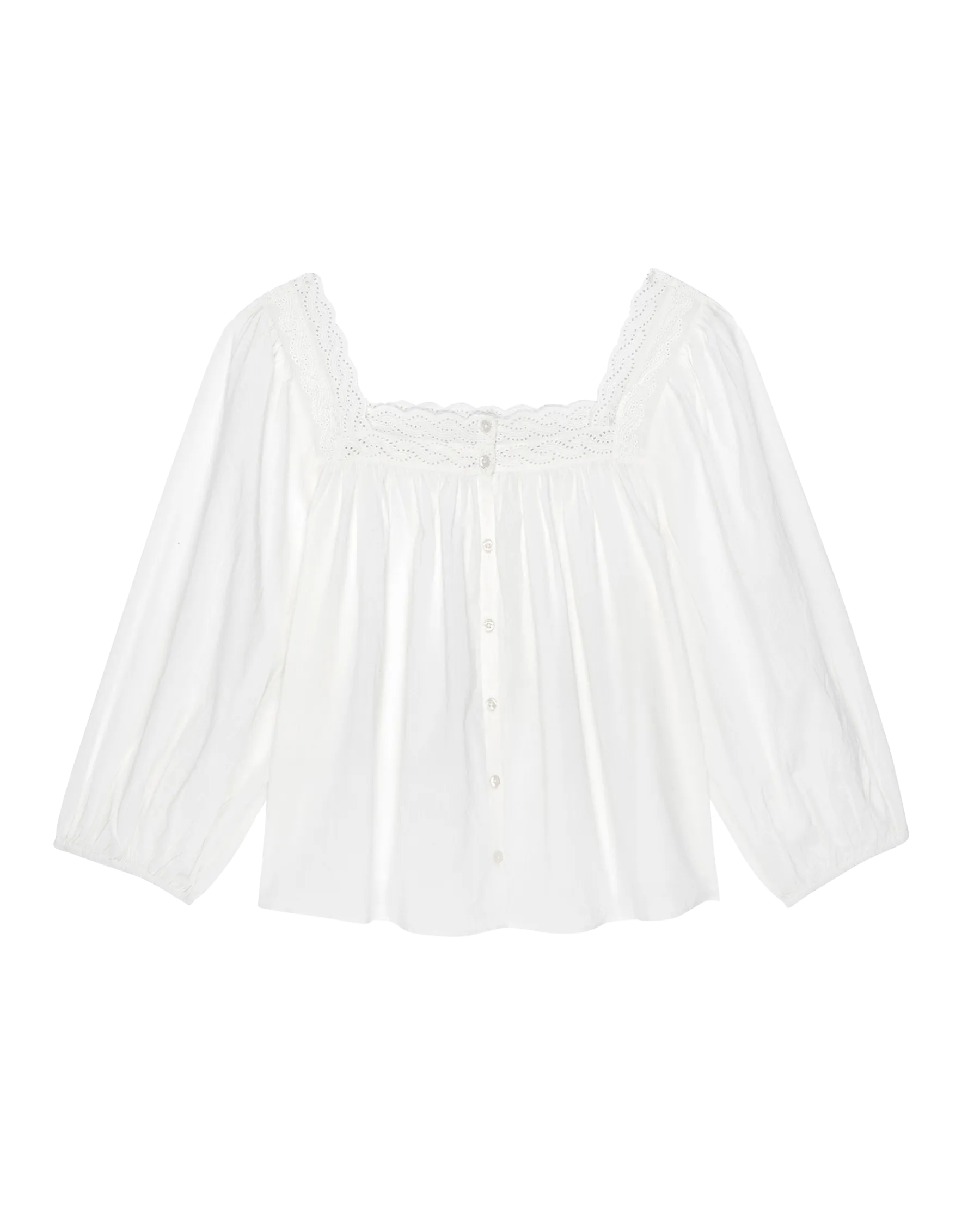 The Eyelet Button Sleep Top. -- True White