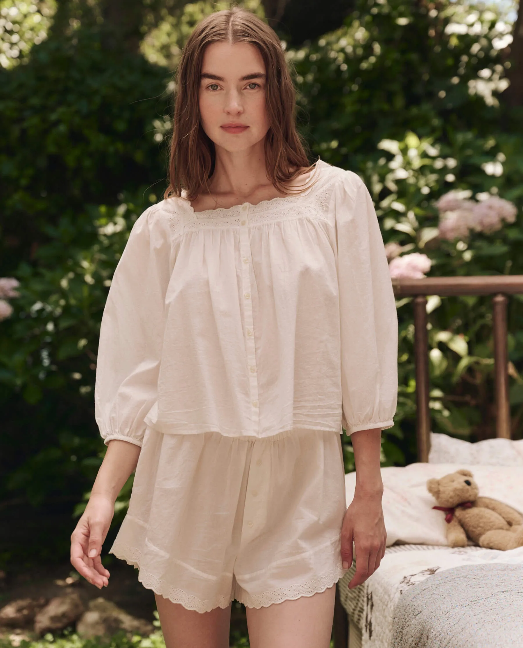 The Eyelet Button Sleep Top. -- True White