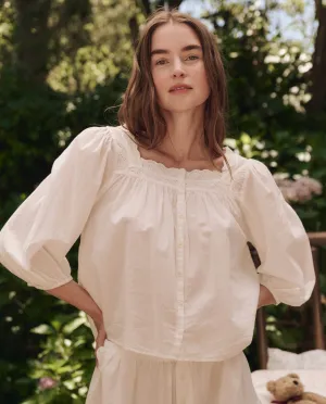 The Eyelet Button Sleep Top. -- True White