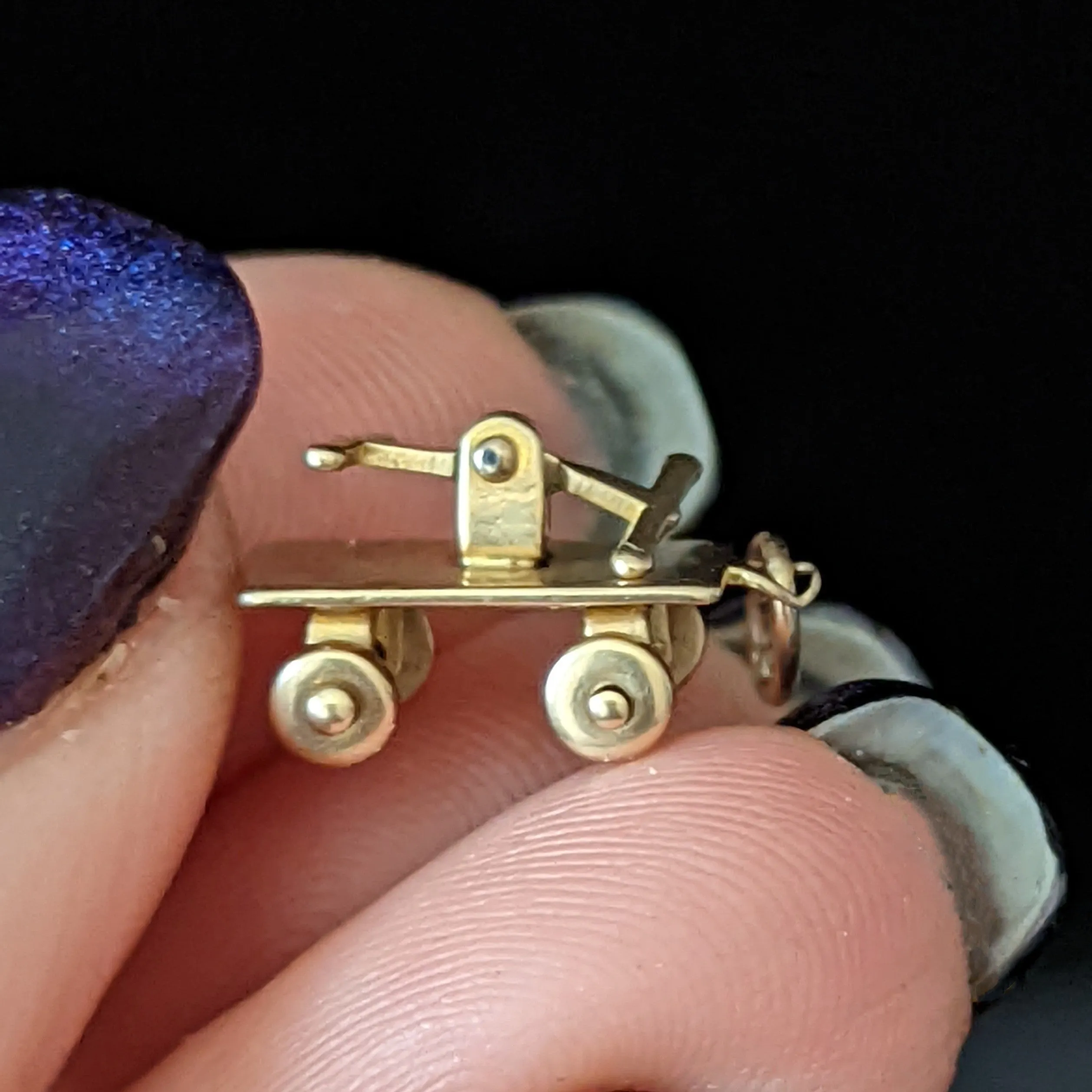 The Laredo - Vintage Articulated Railroad Handcar Charm 14k Gold
