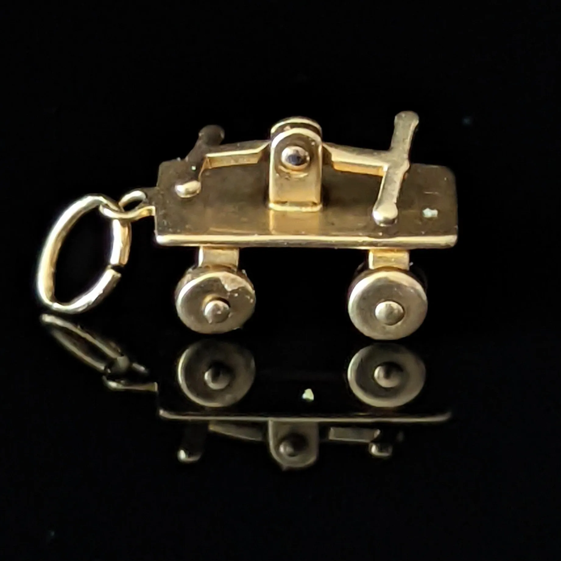 The Laredo - Vintage Articulated Railroad Handcar Charm 14k Gold