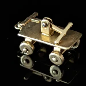 The Laredo - Vintage Articulated Railroad Handcar Charm 14k Gold